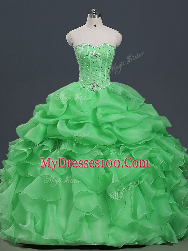 Comfortable Floor Length Quinceanera Gowns Organza Sleeveless Beading and Ruffles and Pick Ups