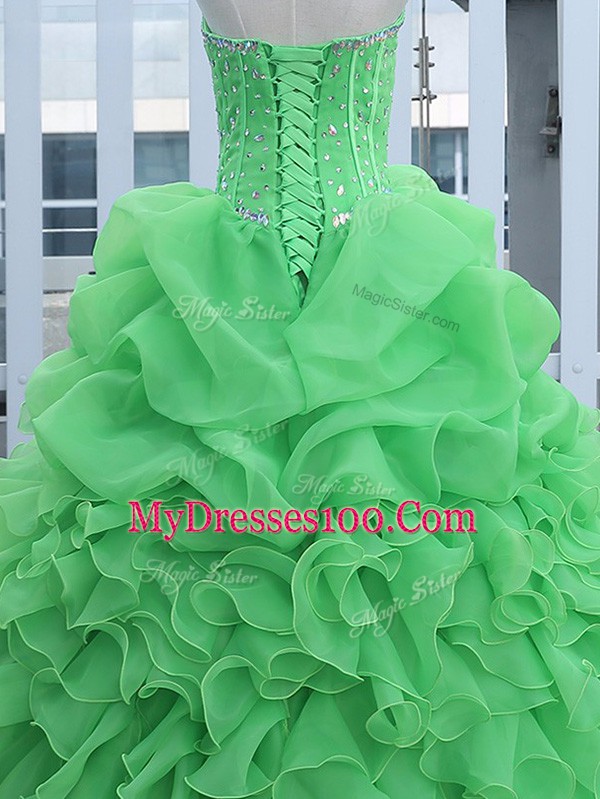 Comfortable Floor Length Quinceanera Gowns Organza Sleeveless Beading and Ruffles and Pick Ups