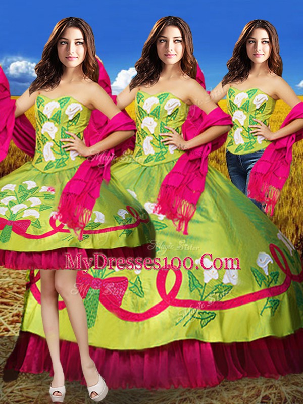Affordable Sleeveless Organza and Taffeta Floor Length Lace Up Sweet 16 Dresses in Olive Green with Embroidery