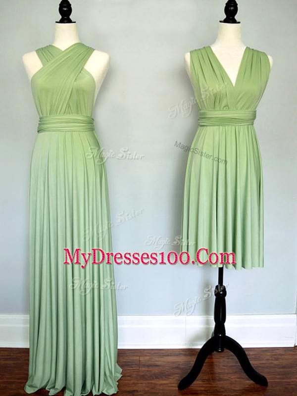 Beautiful Chiffon Halter Top Sleeveless Lace Up Ruching Bridesmaid Gown in Yellow Green