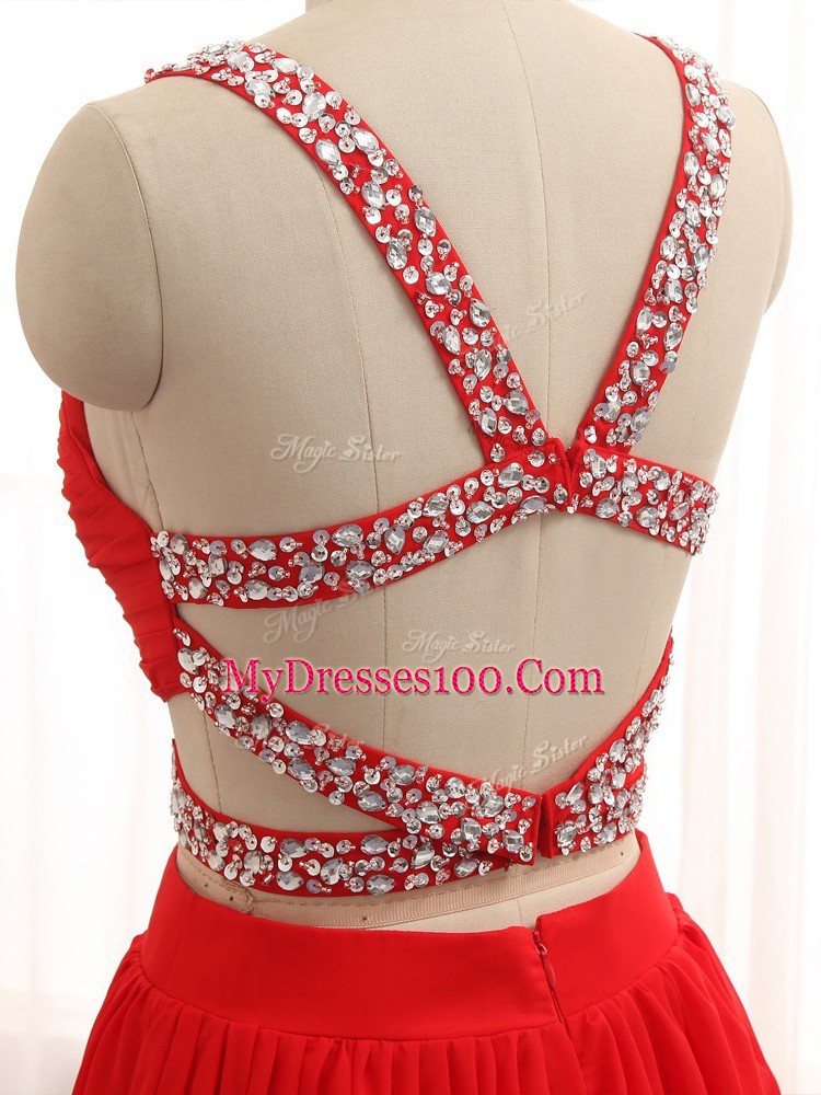 Glittering Sleeveless Brush Train Criss Cross Beading Prom Dress