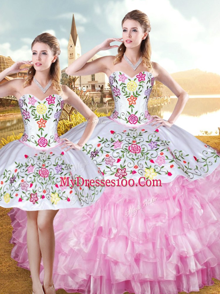 Floor Length Rose Pink Quinceanera Dresses Sweetheart Sleeveless Lace Up