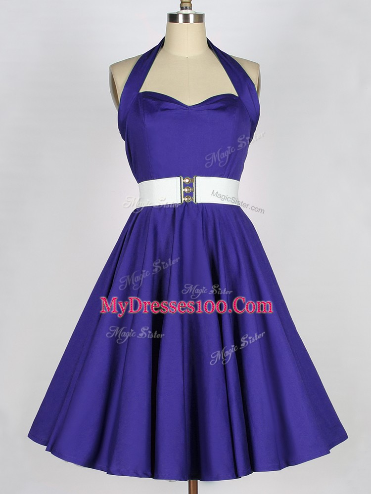 Lovely Mini Length A-line Sleeveless Purple Bridesmaids Dress Lace Up