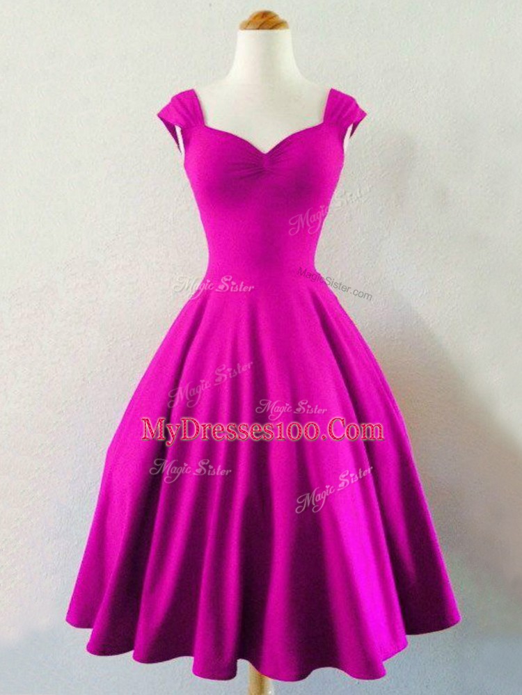 Taffeta Sleeveless Knee Length Wedding Party Dress and Ruching