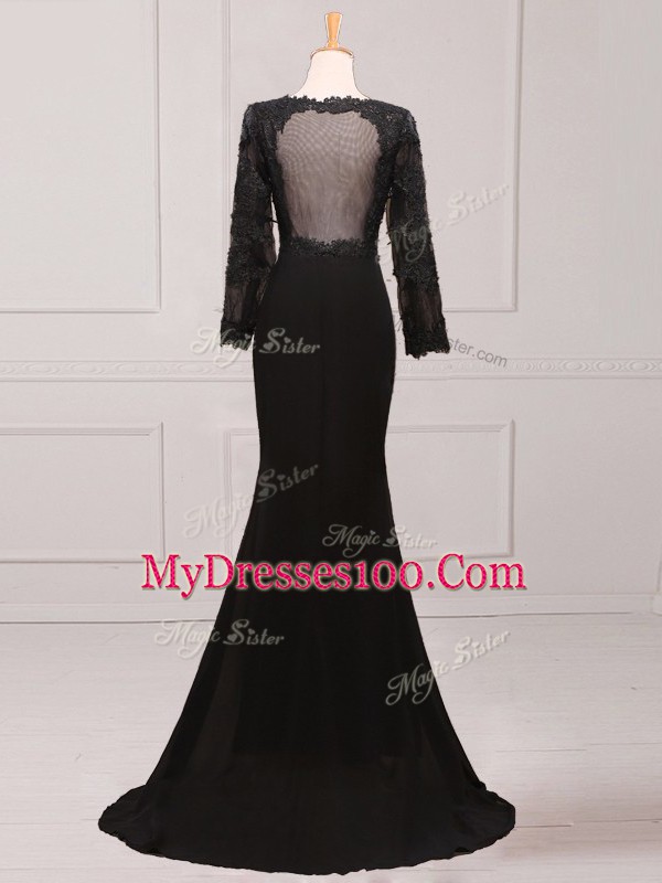 Delicate Red Chiffon Zipper Mother Of The Bride Dress Long Sleeves Brush Train Lace and Appliques