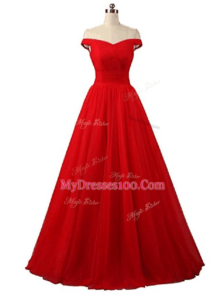 Comfortable Baby Pink Sleeveless Ruching Floor Length Prom Party Dress