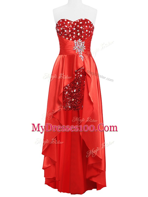Elegant Elastic Woven Satin Sleeveless Floor Length Prom Gown and Beading and Ruching