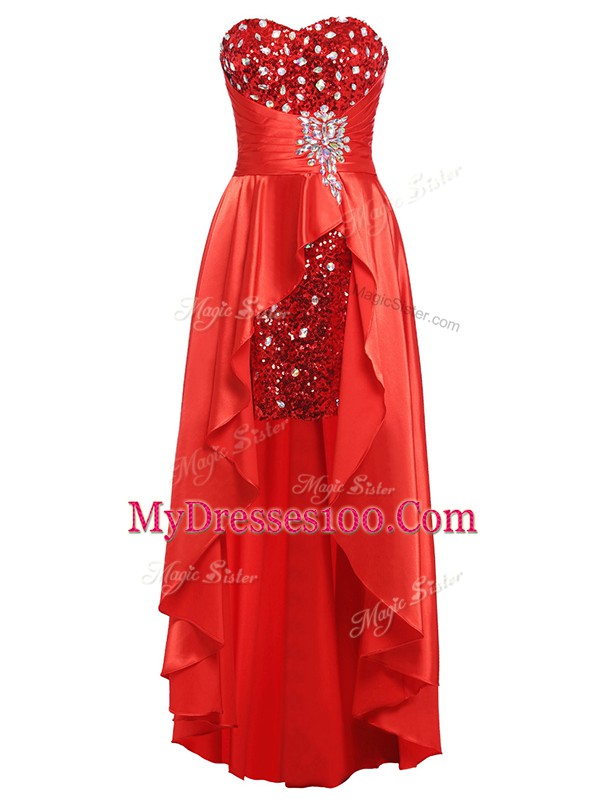 Elegant Elastic Woven Satin Sleeveless Floor Length Prom Gown and Beading and Ruching