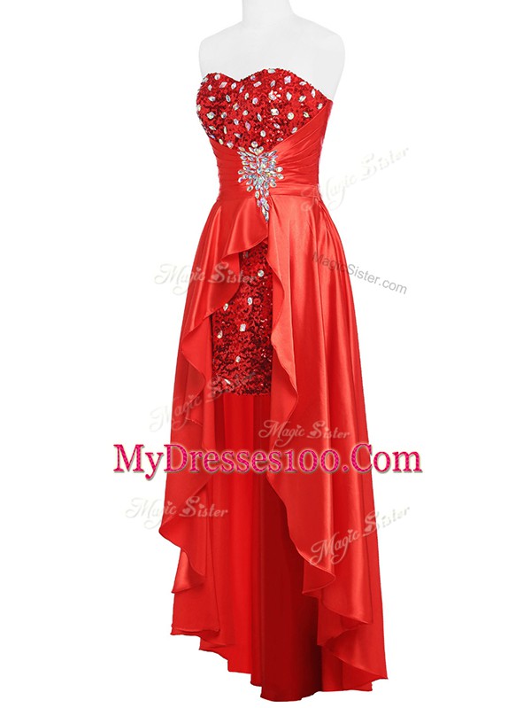 Elegant Elastic Woven Satin Sleeveless Floor Length Prom Gown and Beading and Ruching