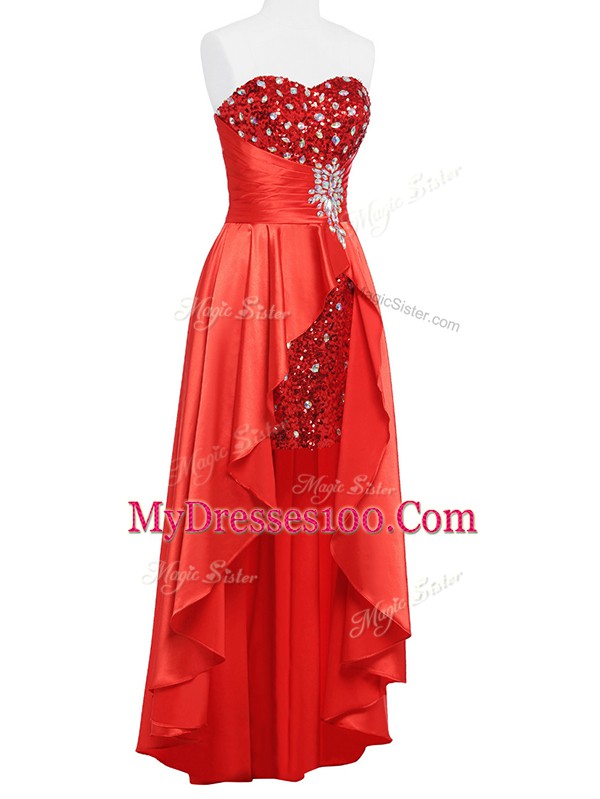 Elegant Elastic Woven Satin Sleeveless Floor Length Prom Gown and Beading and Ruching
