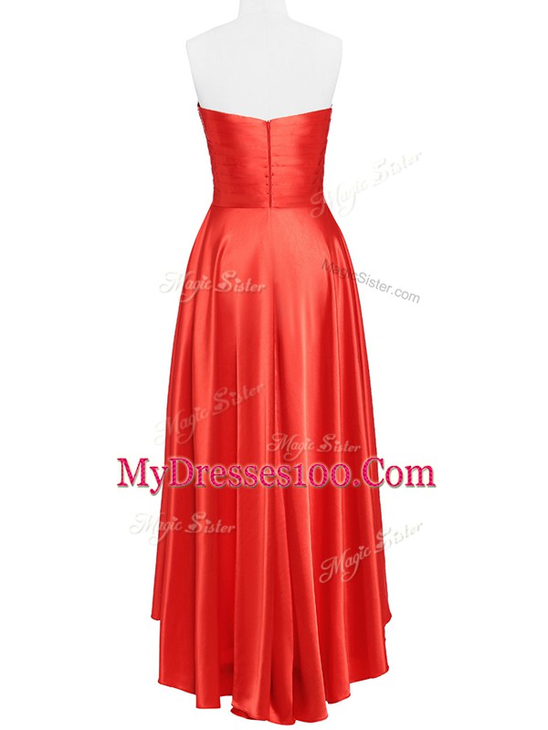 Elegant Elastic Woven Satin Sleeveless Floor Length Prom Gown and Beading and Ruching