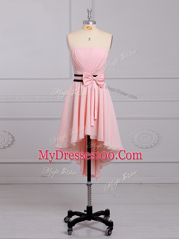 Exquisite High Low Baby Pink Quinceanera Court of Honor Dress Strapless Sleeveless Lace Up
