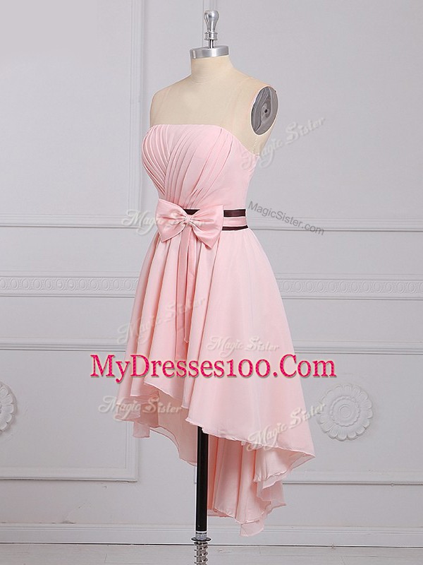 Exquisite High Low Baby Pink Quinceanera Court of Honor Dress Strapless Sleeveless Lace Up