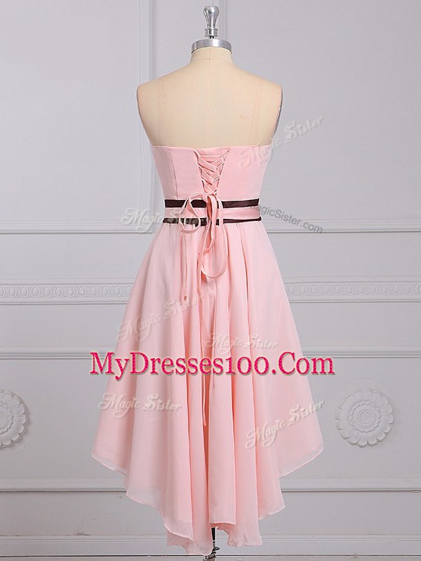 Exquisite High Low Baby Pink Quinceanera Court of Honor Dress Strapless Sleeveless Lace Up