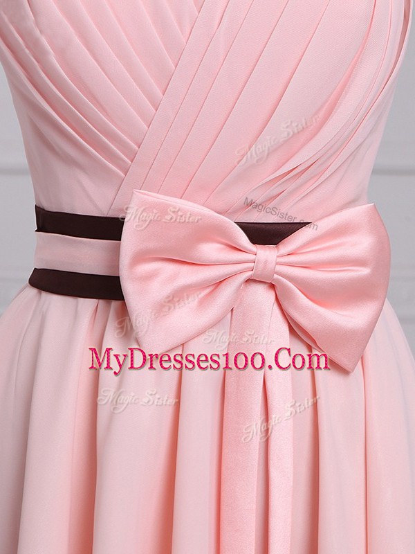 Exquisite High Low Baby Pink Quinceanera Court of Honor Dress Strapless Sleeveless Lace Up