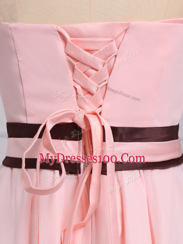 Exquisite High Low Baby Pink Quinceanera Court of Honor Dress Strapless Sleeveless Lace Up