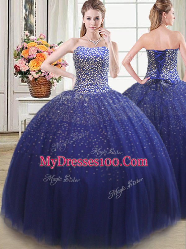 Dazzling Sleeveless Lace Up Floor Length Beading Quinceanera Dress
