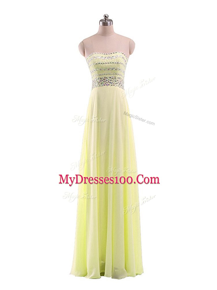 Wonderful Yellow Sleeveless Chiffon Zipper Pageant Dress Wholesale for Prom and Military Ball