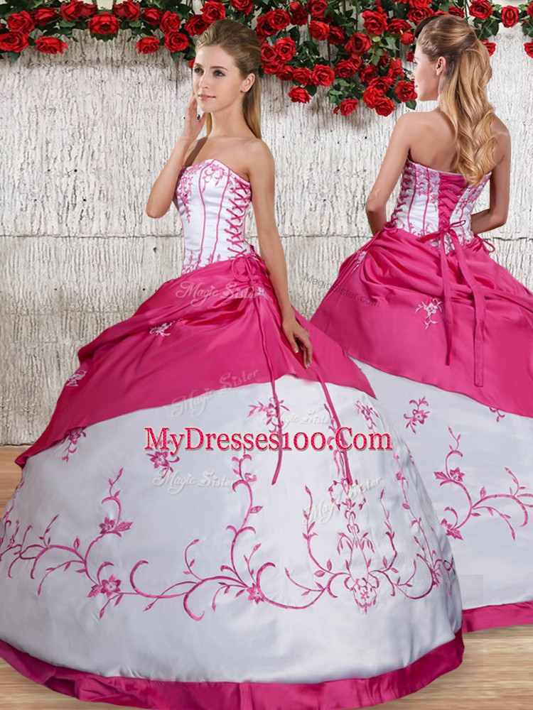 Pretty Floor Length White Quinceanera Dress Strapless Sleeveless Lace Up