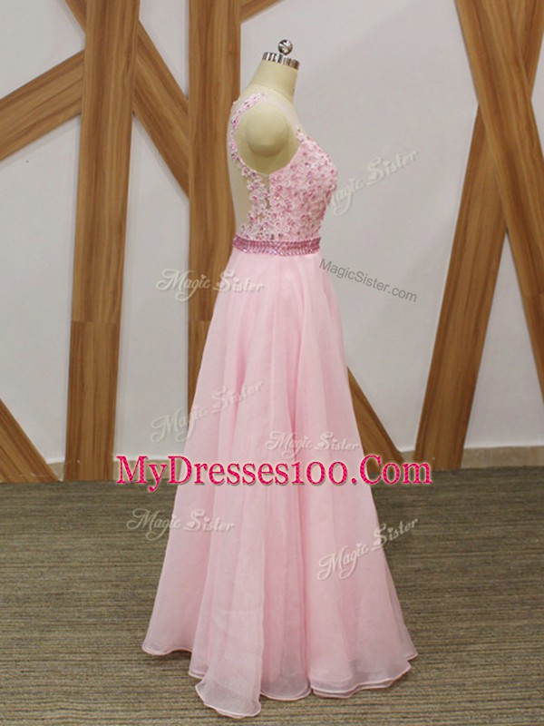 Excellent Sleeveless Zipper Floor Length Beading and Embroidery Teens Party Dress