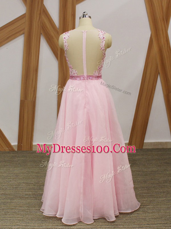 Excellent Sleeveless Zipper Floor Length Beading and Embroidery Teens Party Dress