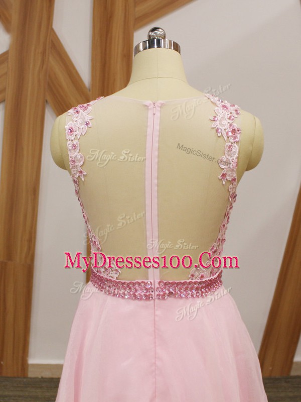 Excellent Sleeveless Zipper Floor Length Beading and Embroidery Teens Party Dress