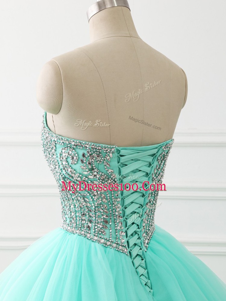 Cheap Apple Green Lace Up Sweetheart Beading Sweet 16 Dresses Tulle Sleeveless