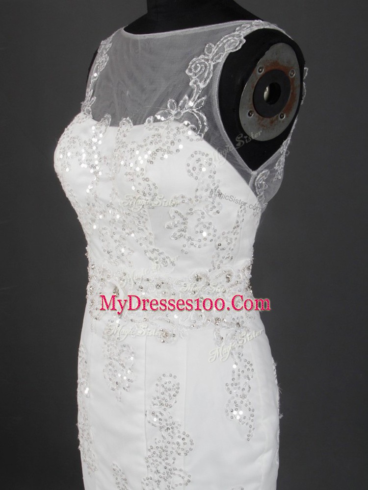 Sexy Mermaid Sleeveless White Wedding Dress Brush Train Zipper