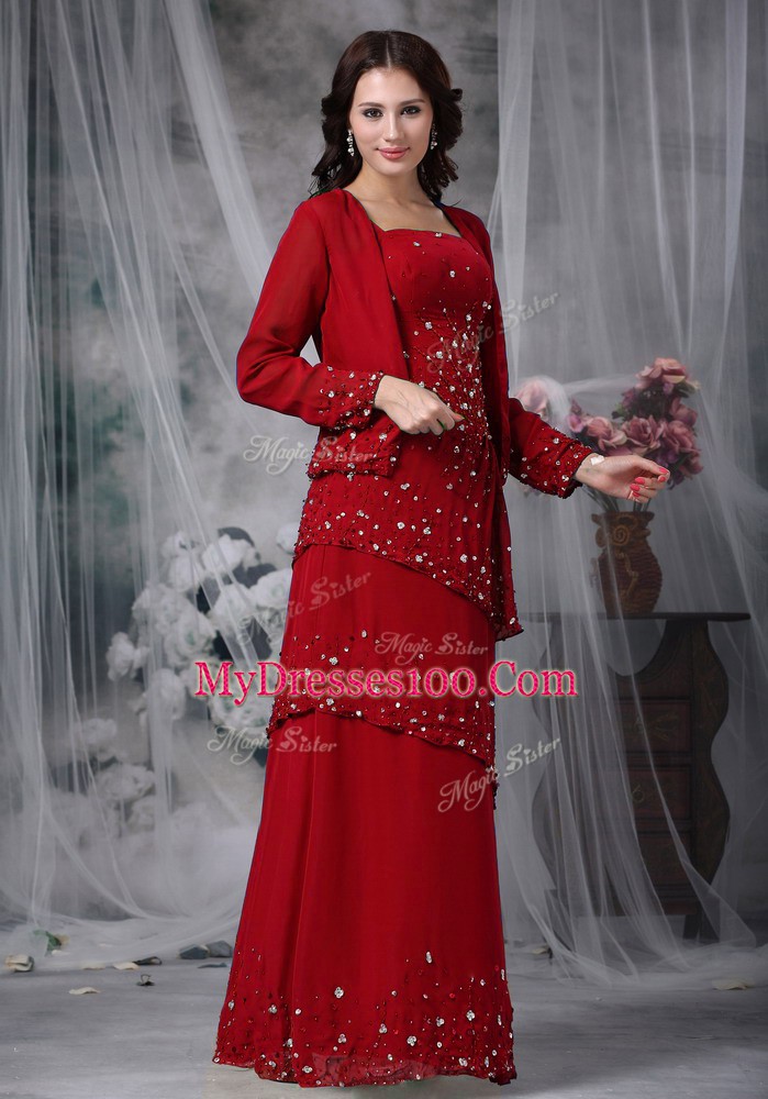 Wine Red Sleeveless Chiffon Zipper Mother of Bride Dresses for Prom and Party