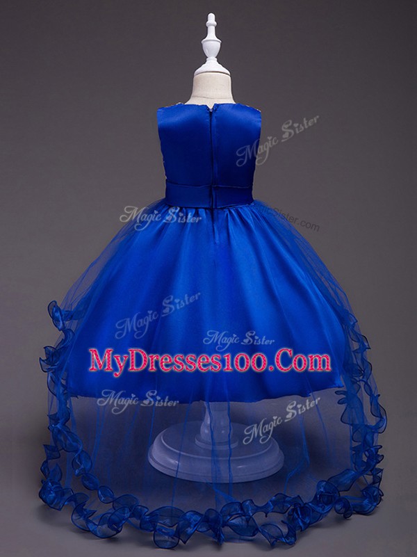 Scoop Sleeveless Tulle Girls Pageant Dresses Appliques and Hand Made Flower Zipper