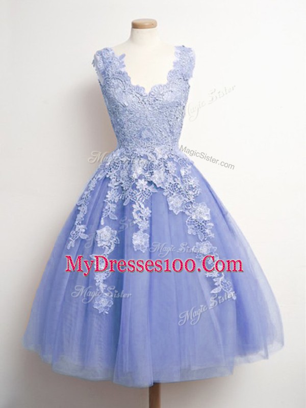 Stunning Lavender Sleeveless Tulle Lace Up Quinceanera Dama Dress for Prom and Party and Wedding Party