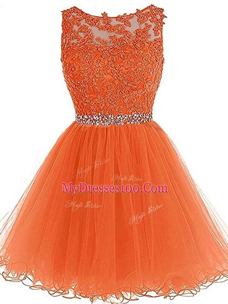 Elegant Orange Sleeveless Mini Length Beading and Ruffles Zipper Homecoming Dress