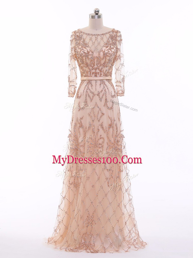 Simple Peach Long Sleeves Beading Party Dress for Toddlers