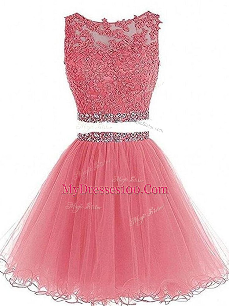 Exquisite Sleeveless Zipper Mini Length Beading and Lace and Appliques Party Dress for Girls