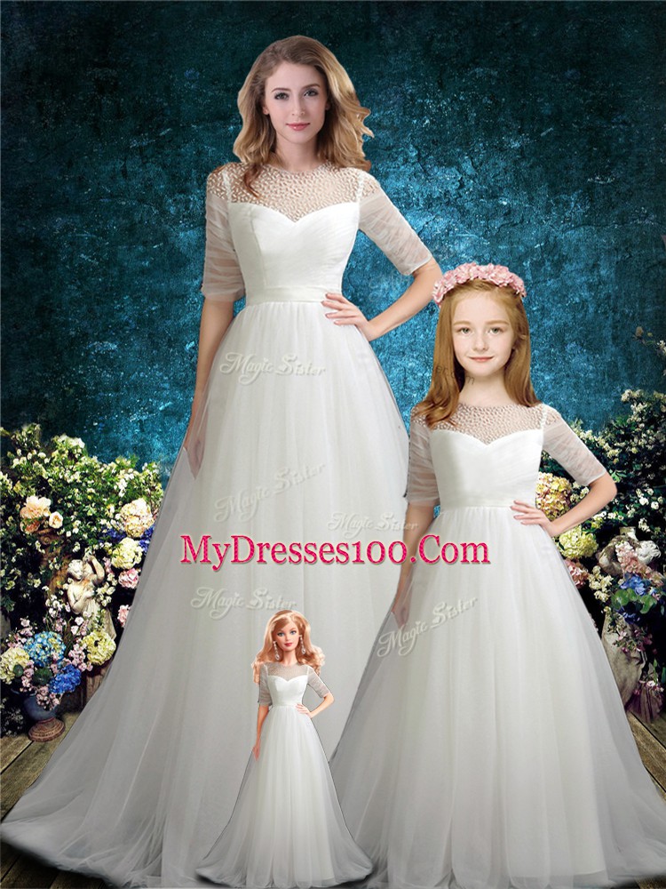 Smart Half Sleeves Brush Train Zipper Beading Quinceanera Dress