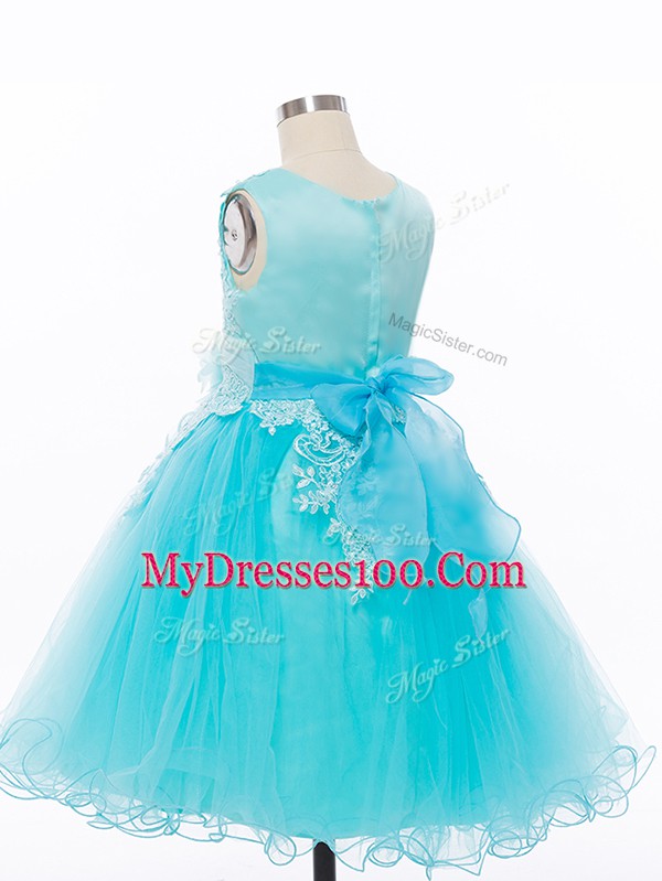 Stunning Pink Zipper Scoop Appliques and Hand Made Flower Girls Pageant Dresses Tulle Sleeveless
