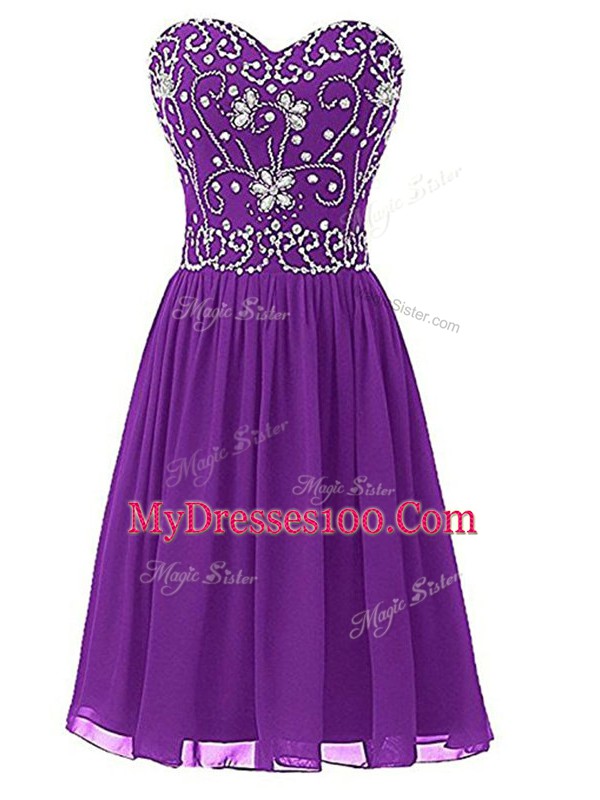 Super Eggplant Purple Sweetheart Neckline Beading Club Wear Sleeveless Zipper
