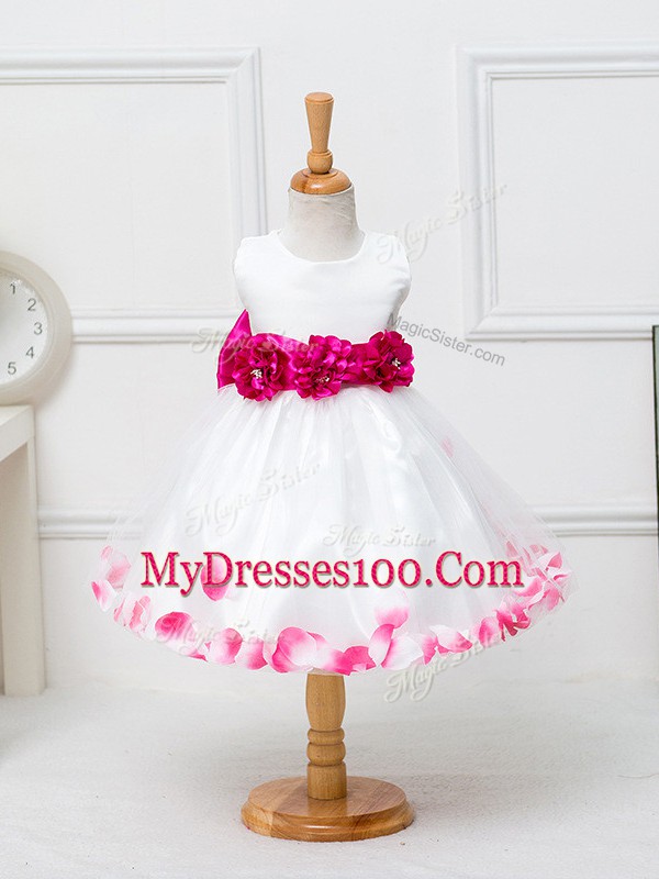 Fancy Scoop Sleeveless Tulle Toddler Flower Girl Dress Appliques and Hand Made Flower Zipper