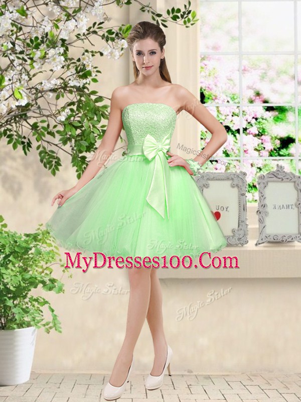 A-line Lace and Belt Damas Dress Lace Up Organza Sleeveless Knee Length