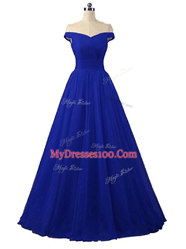 Graceful Floor Length Lace Up Homecoming Dress Online Royal Blue for Prom and Party with Ruching