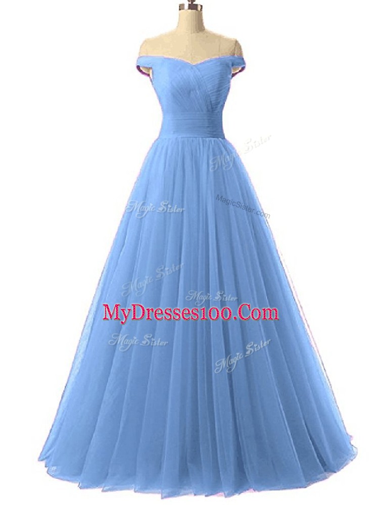 Graceful Floor Length Lace Up Homecoming Dress Online Royal Blue for Prom and Party with Ruching
