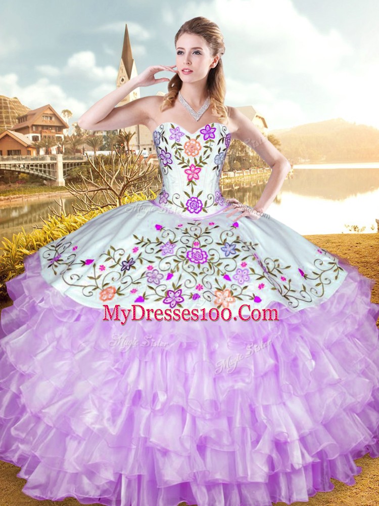 Perfect Lilac Sleeveless Organza and Taffeta Lace Up Ball Gown Prom Dress for Military Ball and Sweet 16 and Quinceanera