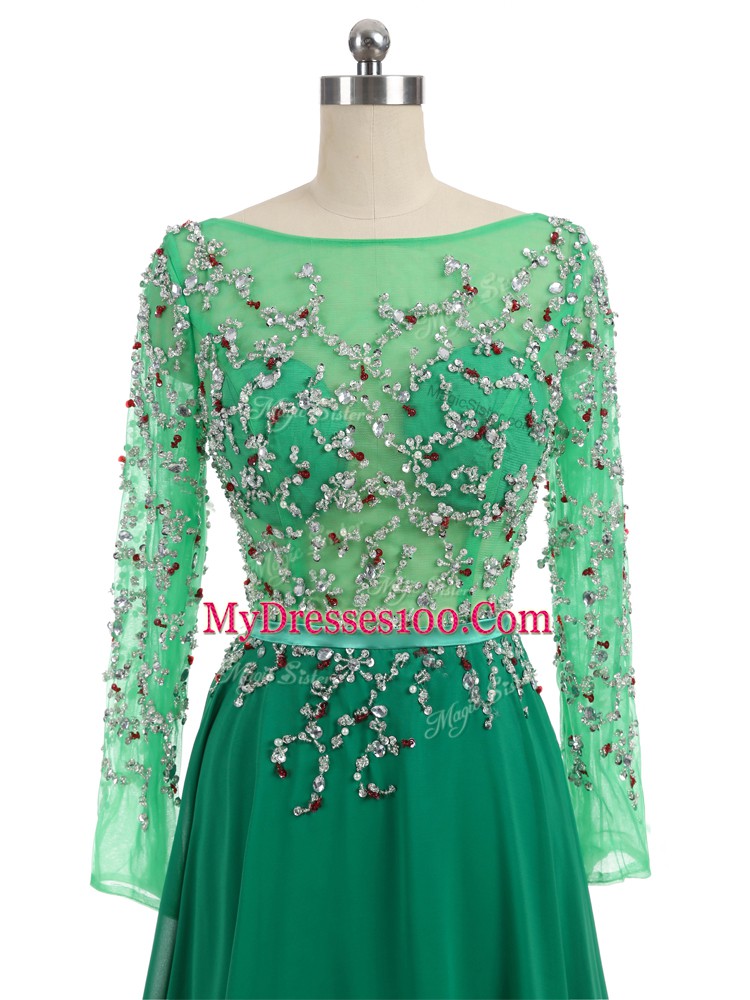 Hot Sale Long Sleeves Brush Train Backless Beading Prom Dresses