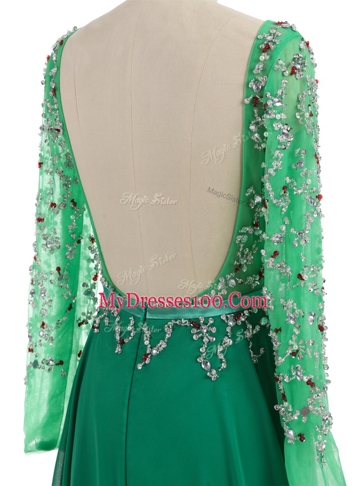 Hot Sale Long Sleeves Brush Train Backless Beading Prom Dresses