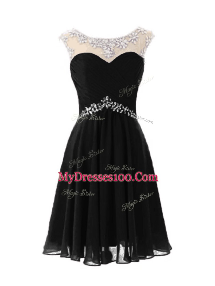 Black Cap Sleeves Beading Knee Length