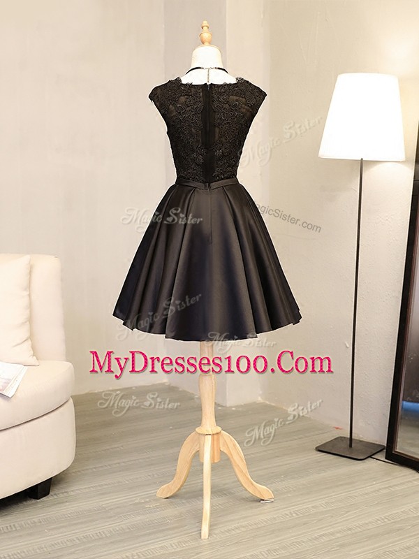 Mini Length A-line Sleeveless Black Prom Evening Gown Zipper