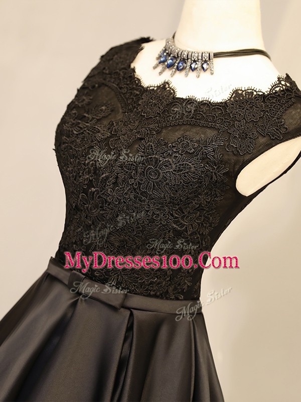 Mini Length A-line Sleeveless Black Prom Evening Gown Zipper