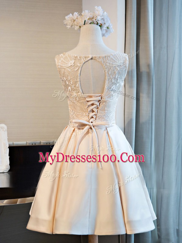Romantic Satin Sleeveless Mini Length Prom Dress and Lace