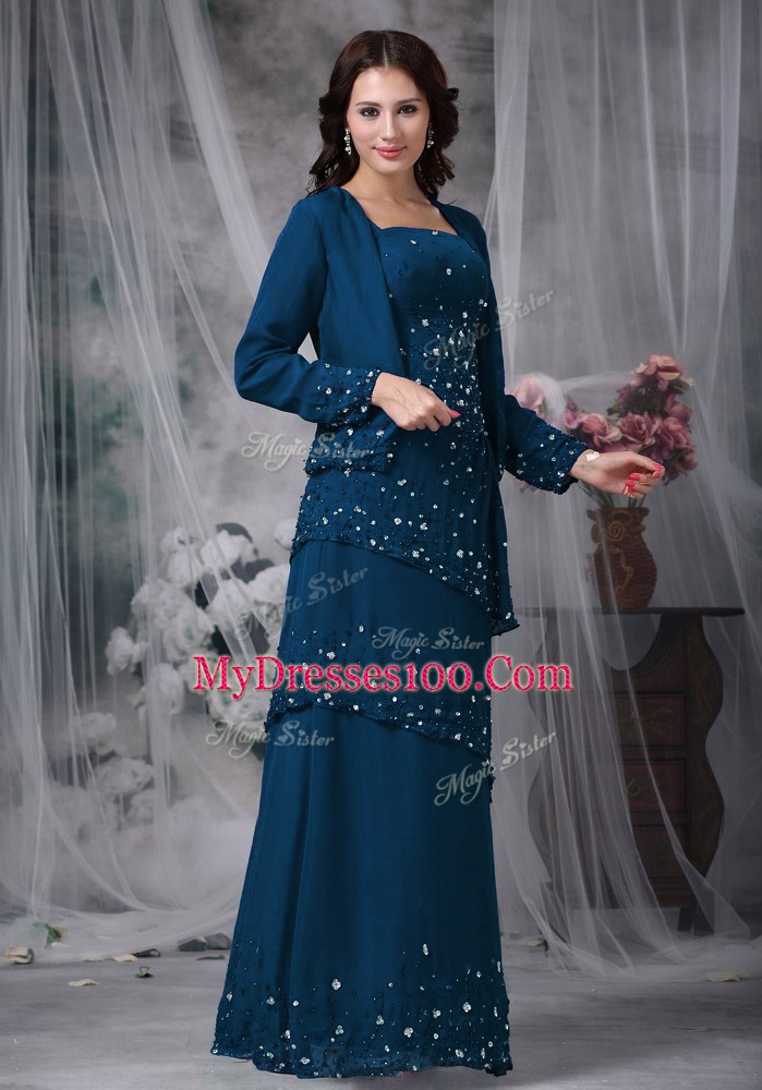 Dramatic Navy Blue Straps Zipper Beading Mother of Bride Dresses Sleeveless