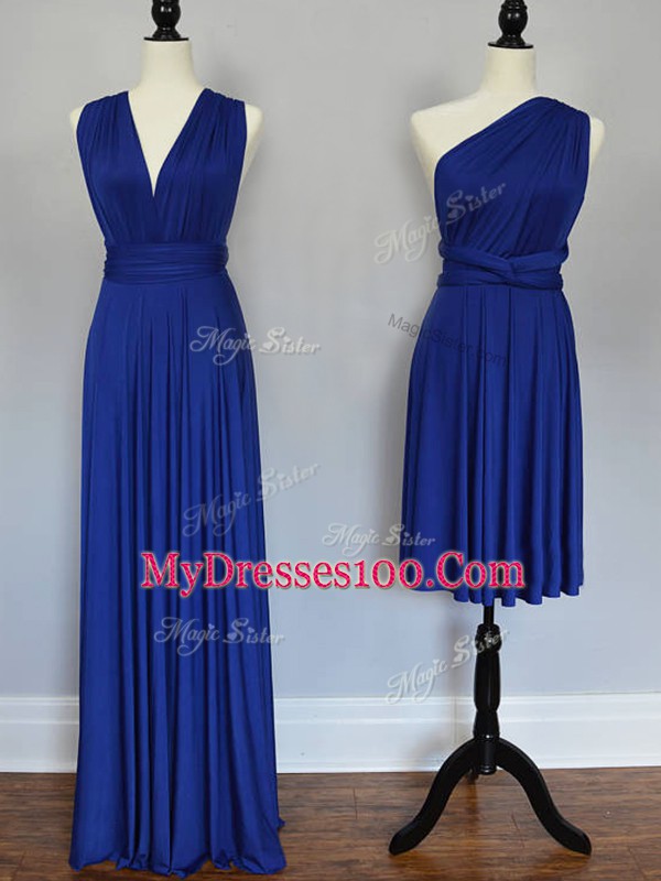 Royal Blue Empire Ruching Bridesmaid Dresses Lace Up Chiffon Sleeveless Floor Length